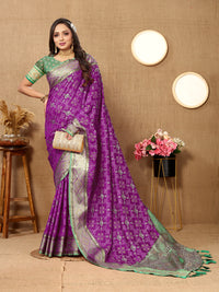 Thumbnail for Lorenvalley Fashion Purple Patola Silk Woven Design with Zari Meenakari Weaving motifs Pallu Saree