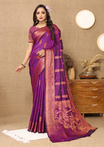 Thumbnail for Lorenvalley Fashion Purple Soft Katan Silk Woven Design Copper Zari Weaving Saree - Distacart