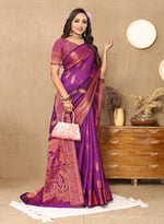 Thumbnail for Lorenvalley Fashion Purple Soft Katan Silk Woven Design Copper Zari Weaving Saree - Distacart