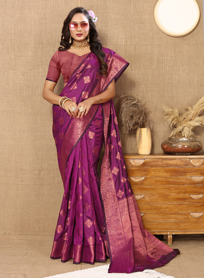 Lorenvalley Fashion Purple Soft Katan Silk Woven Design Copper Zari Weaving Saree - Distacart