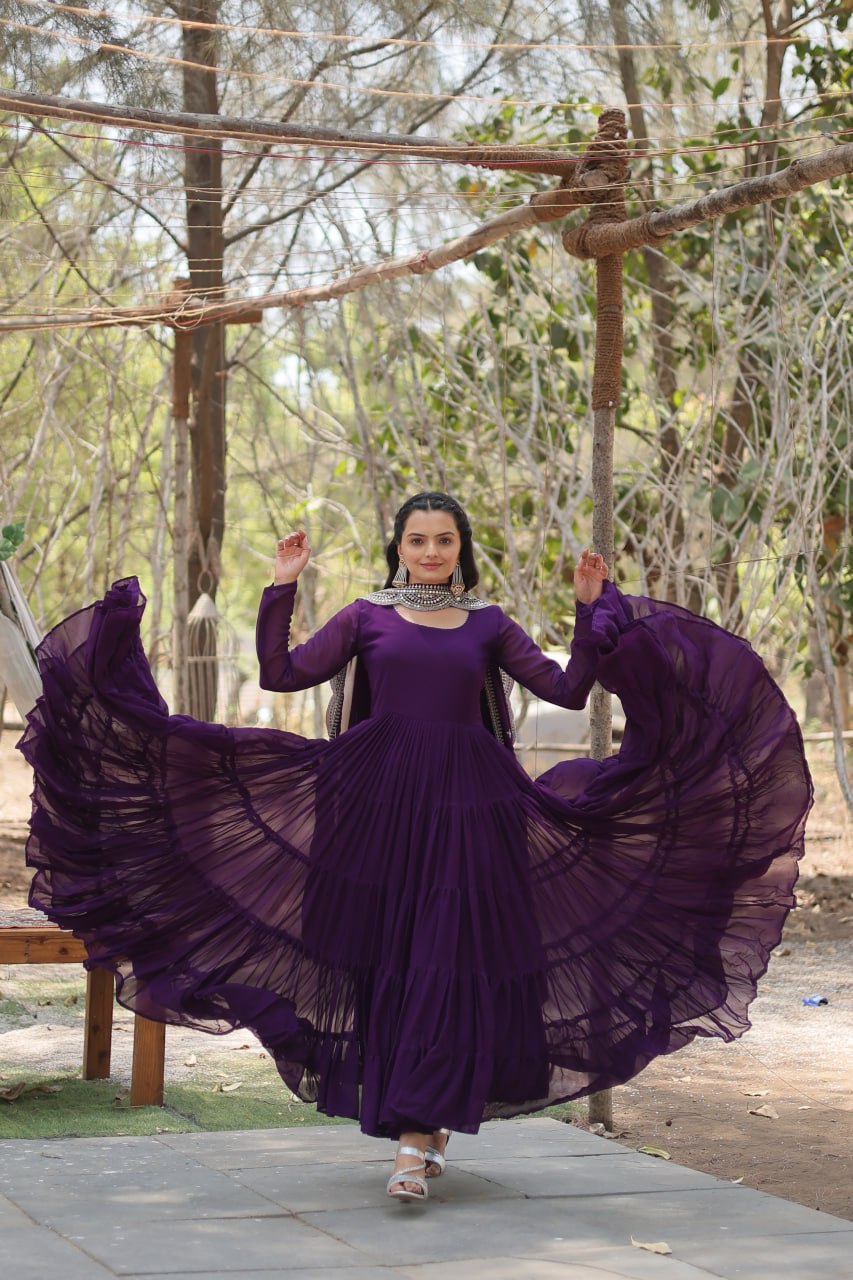 Evanik Purple Faux Blooming Gown With Dupatta With Rich Sequins Embroidered work