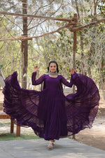 Thumbnail for Evanik Purple Faux Blooming Gown With Dupatta With Rich Sequins Embroidered work