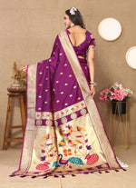 Thumbnail for Lorenvalley Fashion Purple Soft Paithani Silk Woven Design Rich Zari Meenakari Weaving Saree - Distacart