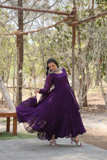 Thumbnail for Evanik Purple Faux Blooming Gown With Dupatta With Rich Sequins Embroidered work