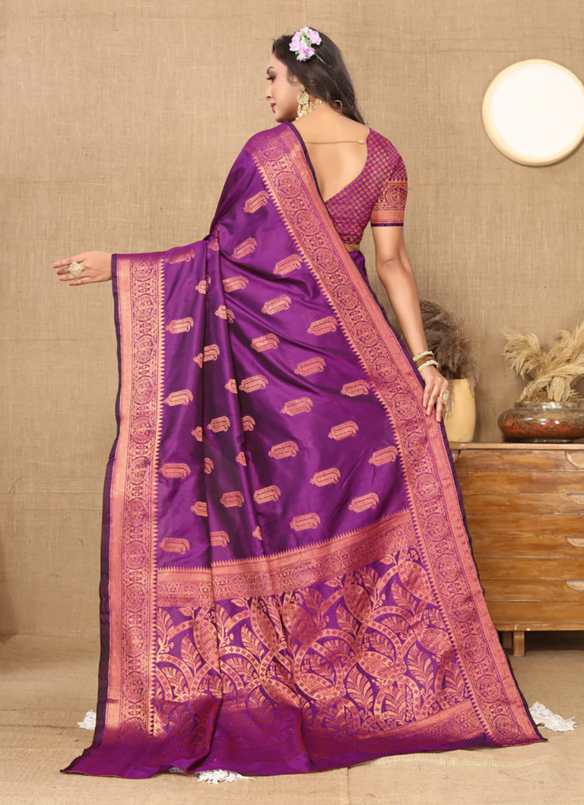 Lorenvalley Fashion Purple Soft Katan Silk Woven Design Copper Zari Weaving Saree - Distacart