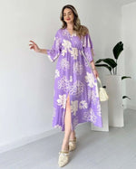 Thumbnail for Pimu Front Slit Midi Dresses V-neck Designs For Women Party Wear - Purple