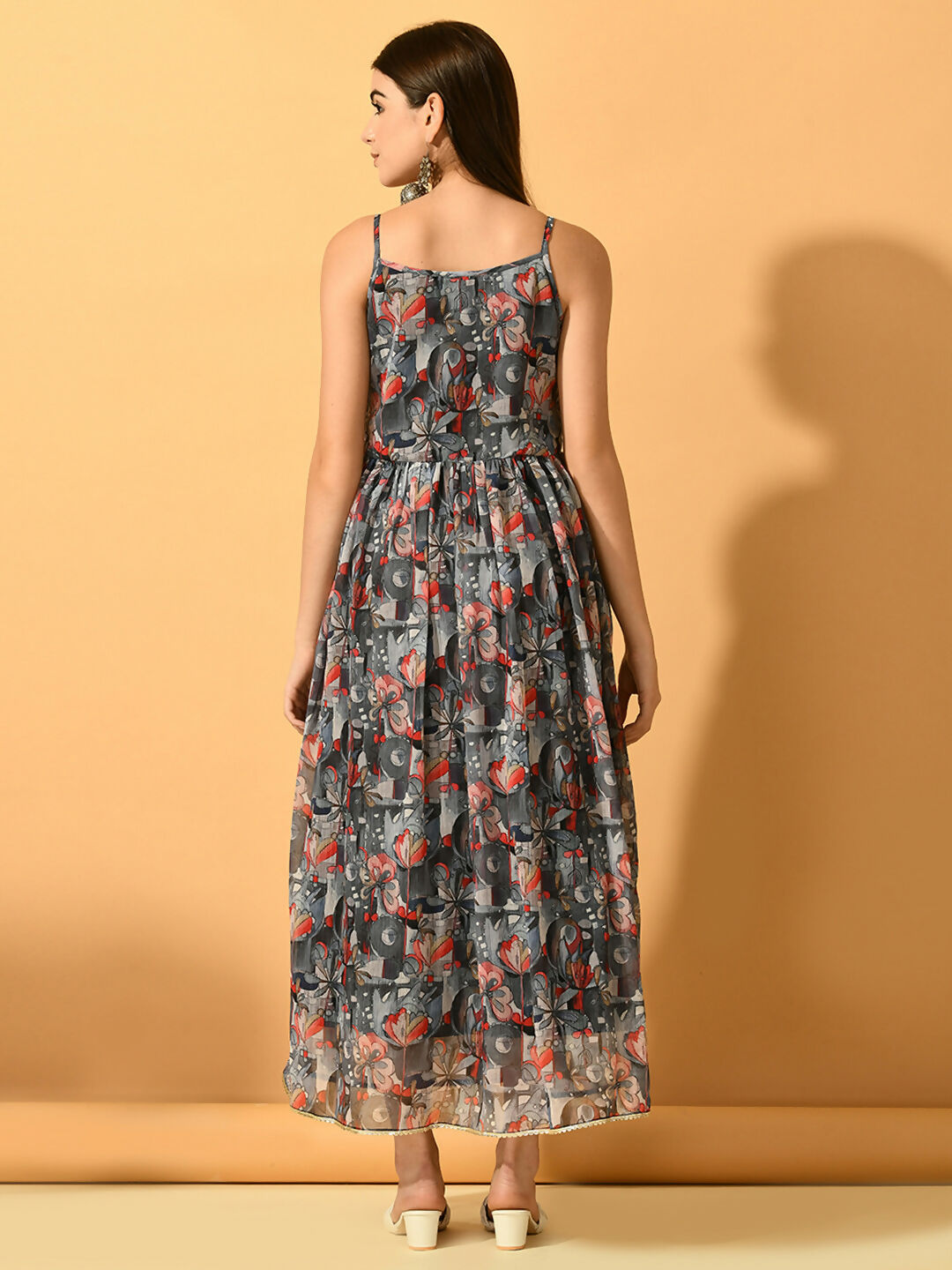 Myshka Women's Grey Fit and Flare Party Dress - Distacart