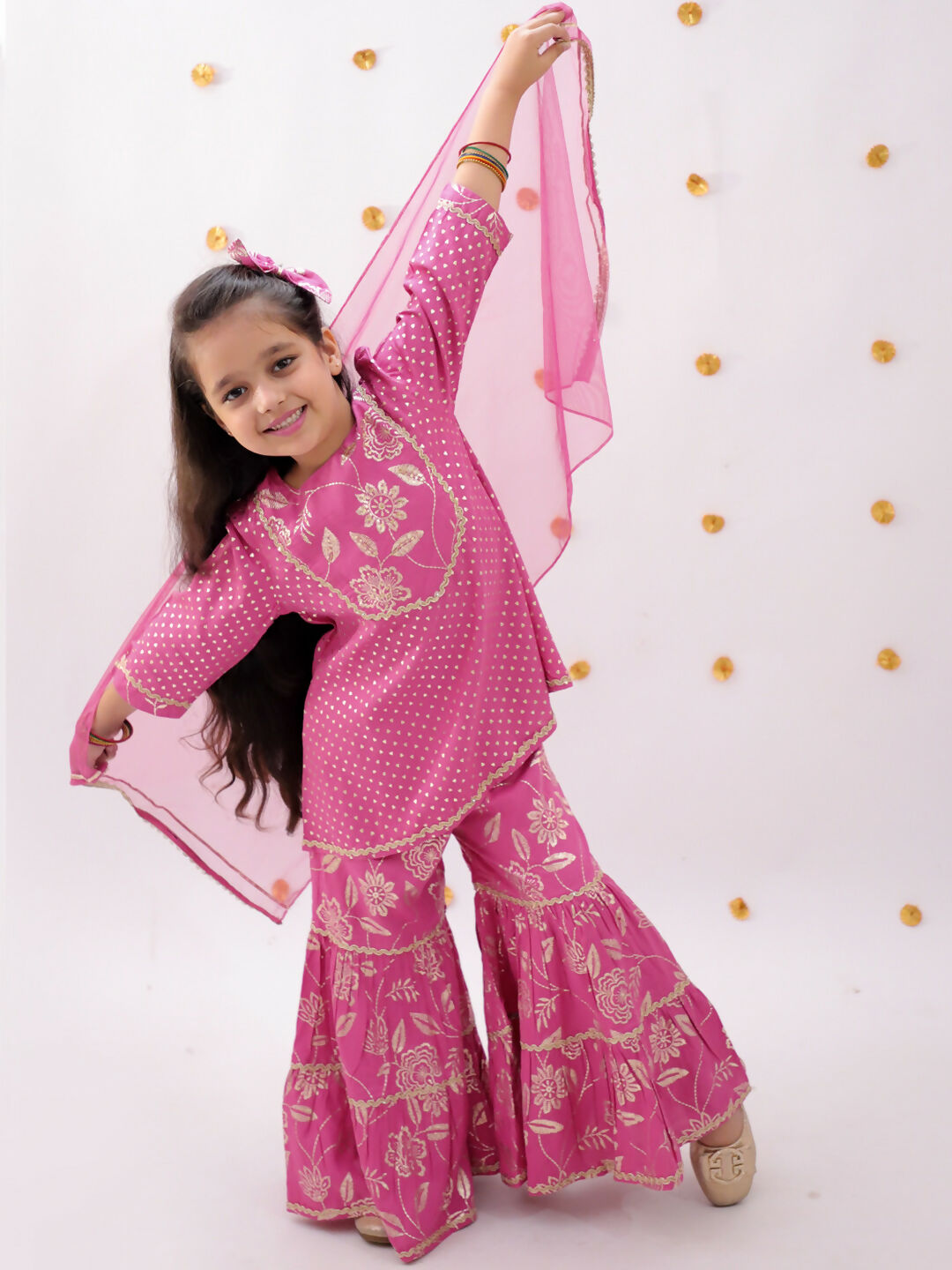 Lil Drama Khilkhilahat Pink Kurta Sharara With Dupatta Set For Girls