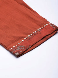 Thumbnail for Anubhutee Maroon Ethnic Motifs Printed Thread Work Pure Cotton Kurta with Trousers & With Dupatta - Distacart