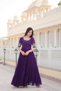 Thumbnail for Aastha Fashion Women's Purple Faux Blooming Embroidery Zari Sequins-work Gown