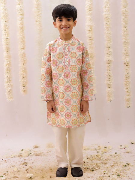 Lil Drama Mishti Off White Kurta Pyjama Set For Boys