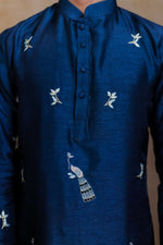 Thumbnail for Falling Raw Silk Navy Blue Neel Mayura Kurta Set By Hilo Design