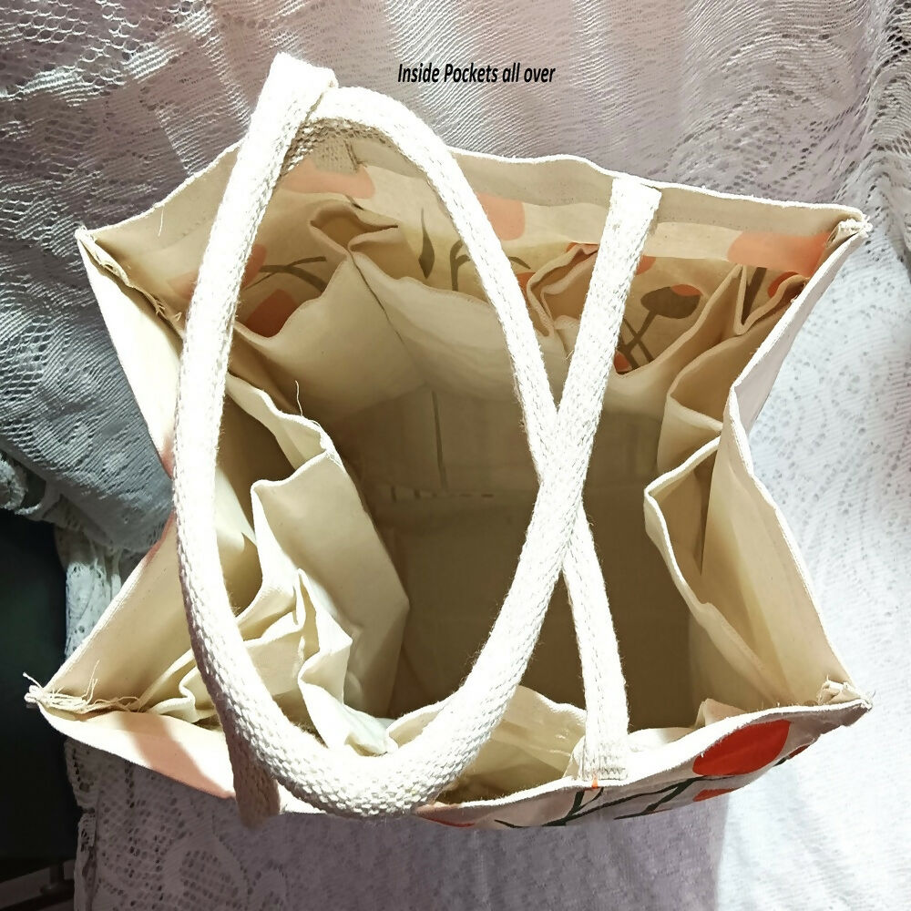 Canvas Jute Bag Flower Print - Distacart