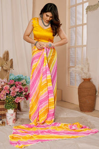 Thumbnail for Aafreen Partywear Designer Lemon Georgette Fancy Ready Wear Saree - Distacart