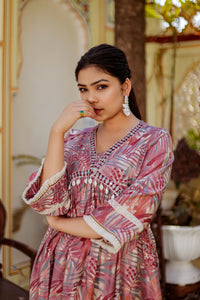 Thumbnail for Vaasva Women Brown Muslin Floral Print Alia cut Kurta & Pant (Cord set) - Distacart