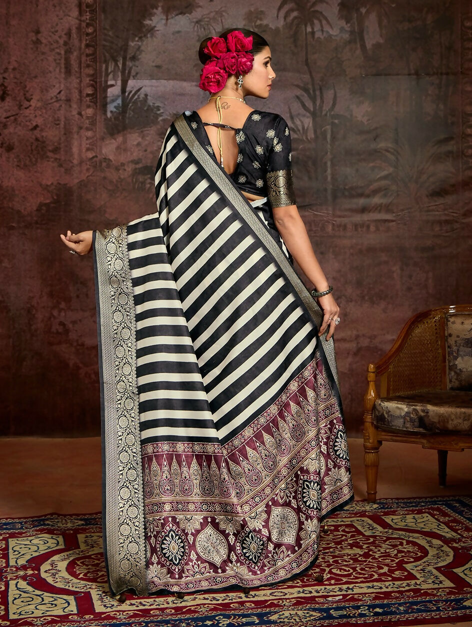 Joban Fashion Multicolor Art Silk With Fine Viscose Border Ajrak Full Body Print With Soft Finish Saree