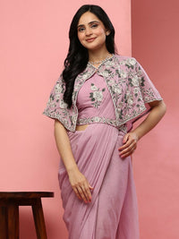 Thumbnail for Pink Chiffon Solid Ready to wear Saree with stitched Blouse - Aayan - Distacart