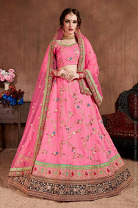 Thumbnail for Aastha Fashion Women's Elegant Pink Designer Embroidered Bridal Wear Lehenga Choli - Distacart