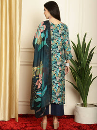 Thumbnail for Aastha Fashion Women's Navy Blue Muslin Digital Printed with Embroidered Lace work Kurta with Trouser & Dupatta - Distacart