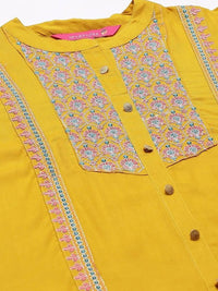 Thumbnail for Anubhutee Mustard Yellow & Blue Embroidered Kurta with Trousers - Distacart