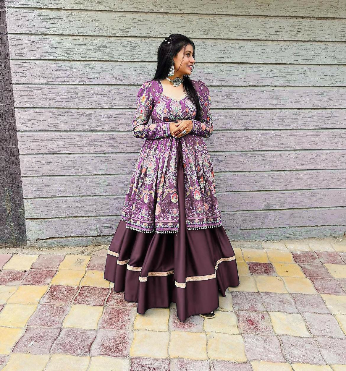 Preksha Creation Navratri Wear Boutique Styles Rayon Printed Top With Full Flare Lehenga - Red