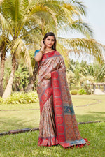 Thumbnail for Vastranavya Boutique Collection Kanjivaram Soft Silk Saree With Unstitched Blouse - Light Orange - Distacart