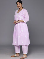 Thumbnail for Sztori Plus Size Floral Embroidered Pure Cotton Anarkali Kurta & Trousers With Dupatta - Distacart