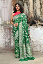 Thumbnail for Joban Fashion Green Pure Crepe Pure Handloom Banarasi Silk Saree