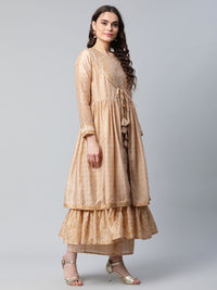 Thumbnail for Ahalyaa Womens Beige Chanderi Kurta Palazzo Set with Dupatta - Distacart