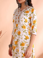 Thumbnail for Ode by House of Pataudi Floral Printed Sequinned Pure Cotton Kurta With Trouser & Dupatta - Distacart