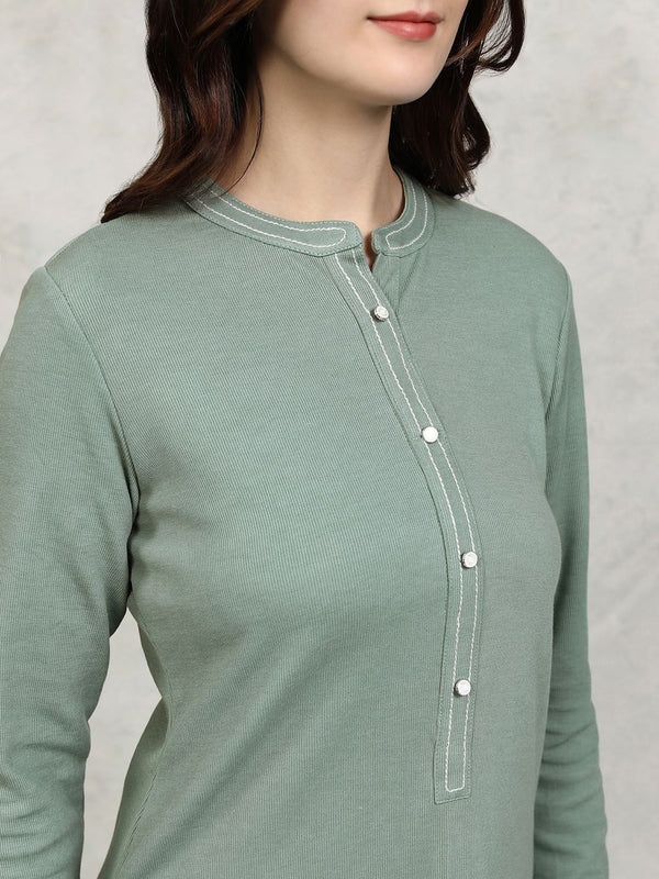 Vishudh Green Floral Printed Mandarin Collar Straight Kurta with Trousers - Distacart