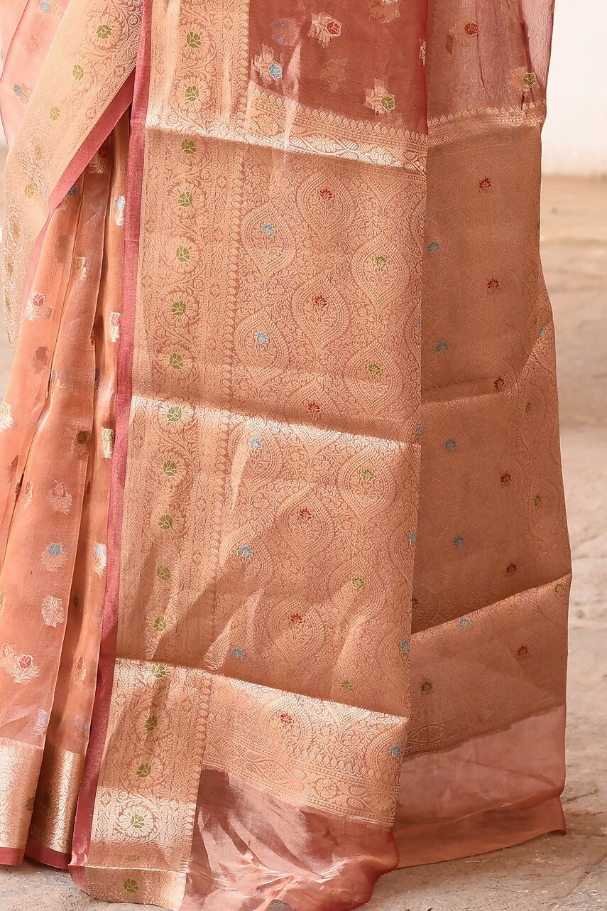 Joban Fashion Rose Gold Pure Banarasi Tissue Saree