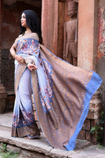 Thumbnail for Joban Fashion Dusty Blue Crepe Chiffon Pure Handloom Banarasi Silk Saree