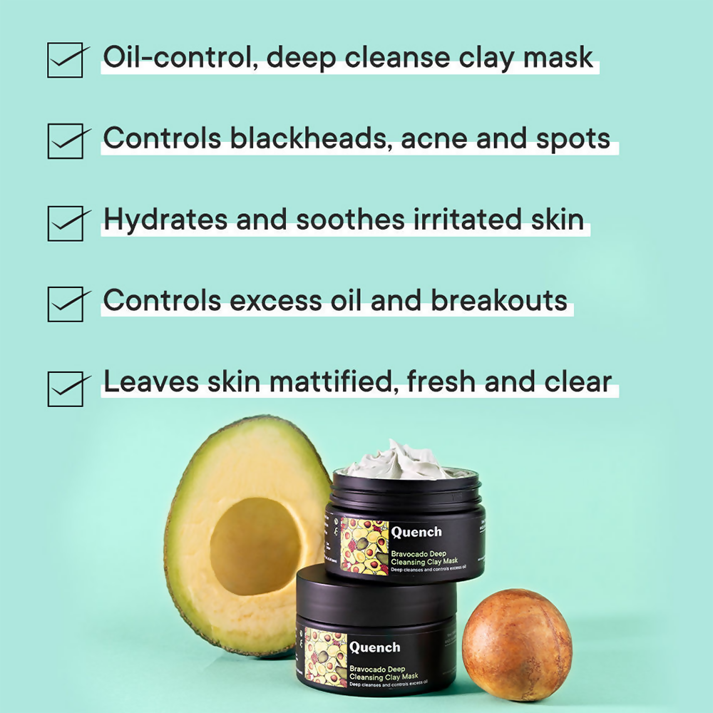 Quench Vitamin E Deep Cleansing Clay Mask with Avocado Removes Impurities & Refines Pores - Distacart