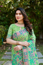 Thumbnail for Vastranavya Luxury and Beautiful Soft, Smooth, Flowing Original Pashmina Soft Cotton Saree with Matching Blouse Fabric - Pista - Distacart