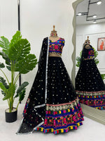 Thumbnail for Prazu Fashion Black Georgette Sequence With Chainstich Navaratri Lehenga