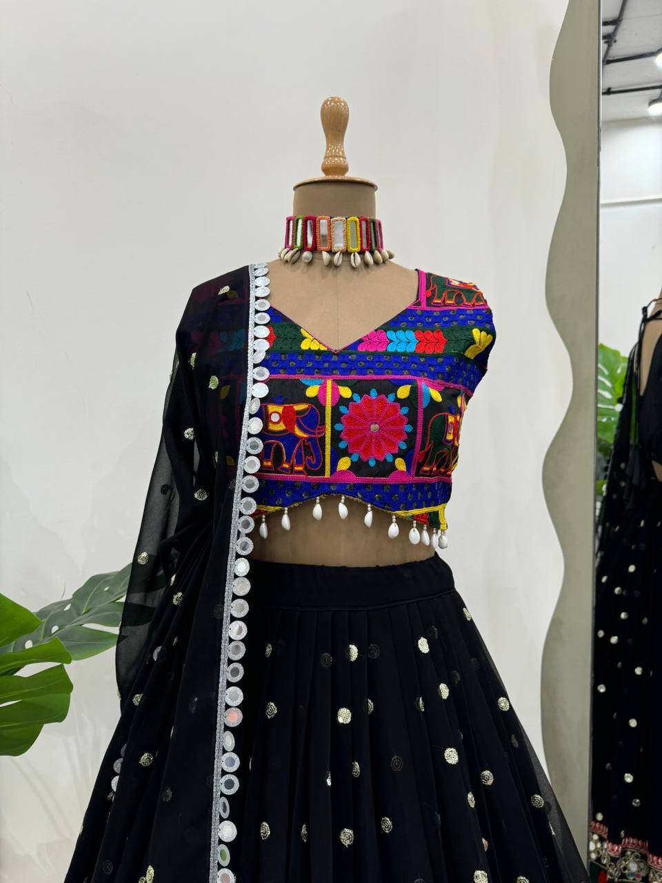 Prazu Fashion Black Georgette Sequence With Chainstich Navaratri Lehenga
