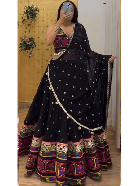 Prazu Fashion Black Georgette Sequence With Chainstich Navaratri Lehenga