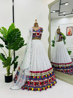 Thumbnail for Prazu Fashion White Georgette Sequence With Chainstich Navaratri Lehenga