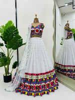 Thumbnail for Prazu Fashion White Georgette Sequence With Chainstich Navaratri Lehenga