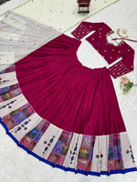 Thumbnail for Prazu Fashion Wine Rayon Printed With Mirror Work Navaratri Lehenga