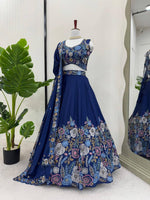 Thumbnail for Prazu Fashion Blue Chinon Silk Thread Sequence Wedding Lehenga Choli