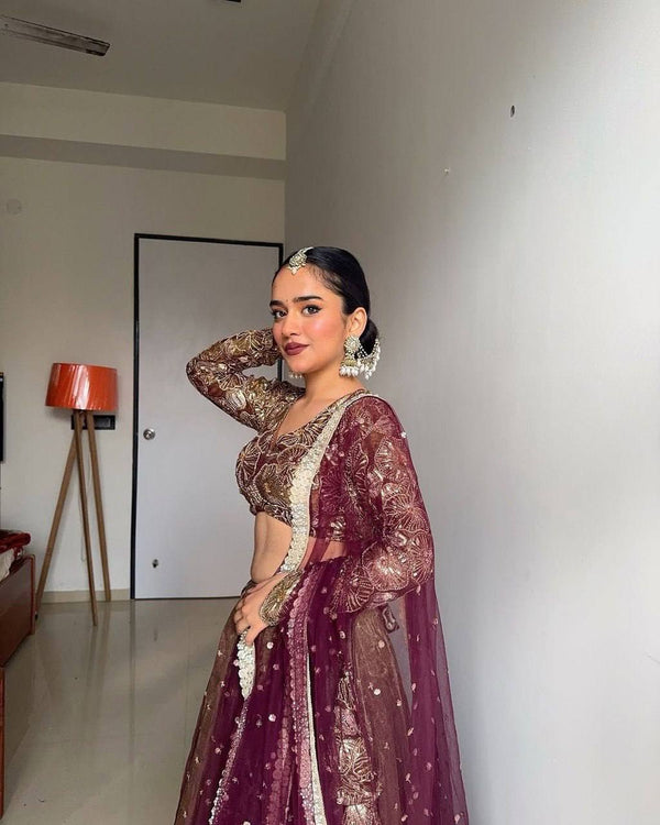 Prazu Fashion Coffee Jimi Choo Thread Sequence Lehenga Choli