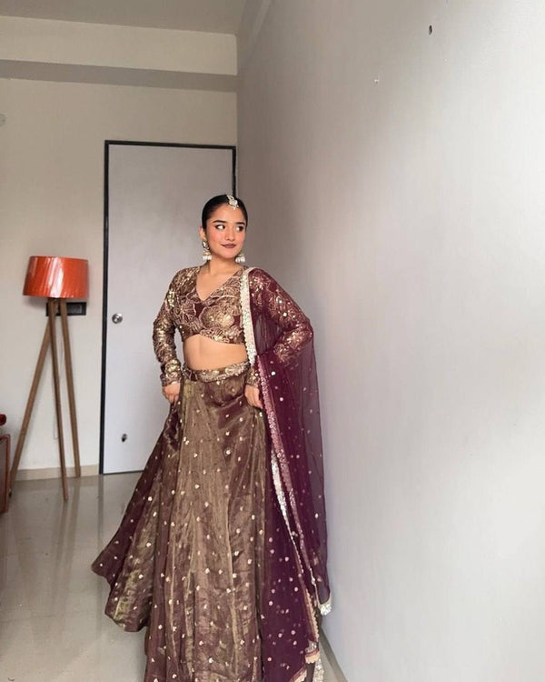 Prazu Fashion Coffee Jimi Choo Thread Sequence Lehenga Choli