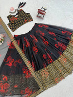 Thumbnail for Prazu Fashion Black Organza Digital Printed Lehenga Choli