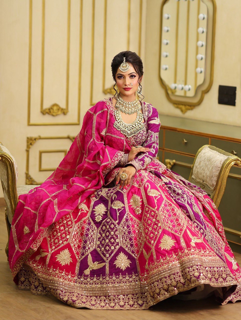Prazu Fashion Violet Georgette Thread Sequence Wedding Lehenga Choli