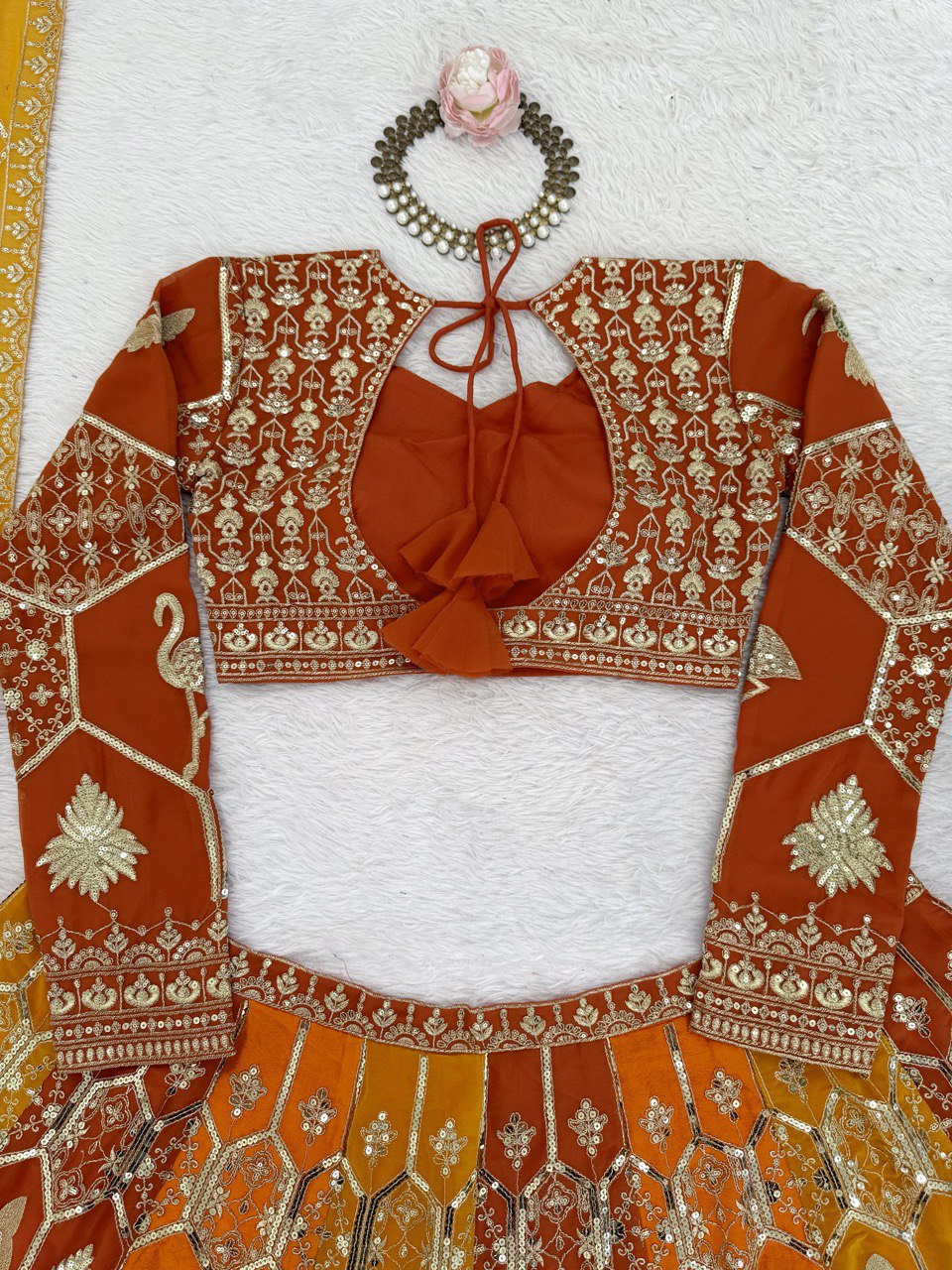 Prazu Fashion Orange Georgette Thread Sequence Wedding Lehenga Choli