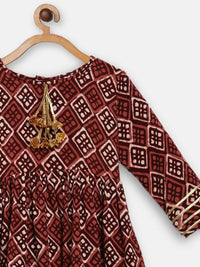 Thumbnail for Ahalyaa Maroon Rayon Printed Kurta Palazzo Sets for Kids For Girls - Distacart