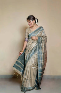 Thumbnail for Aastha Fashion Teal Thread Woven Handloom Tussar Silk Saree with Blouse - Distacart