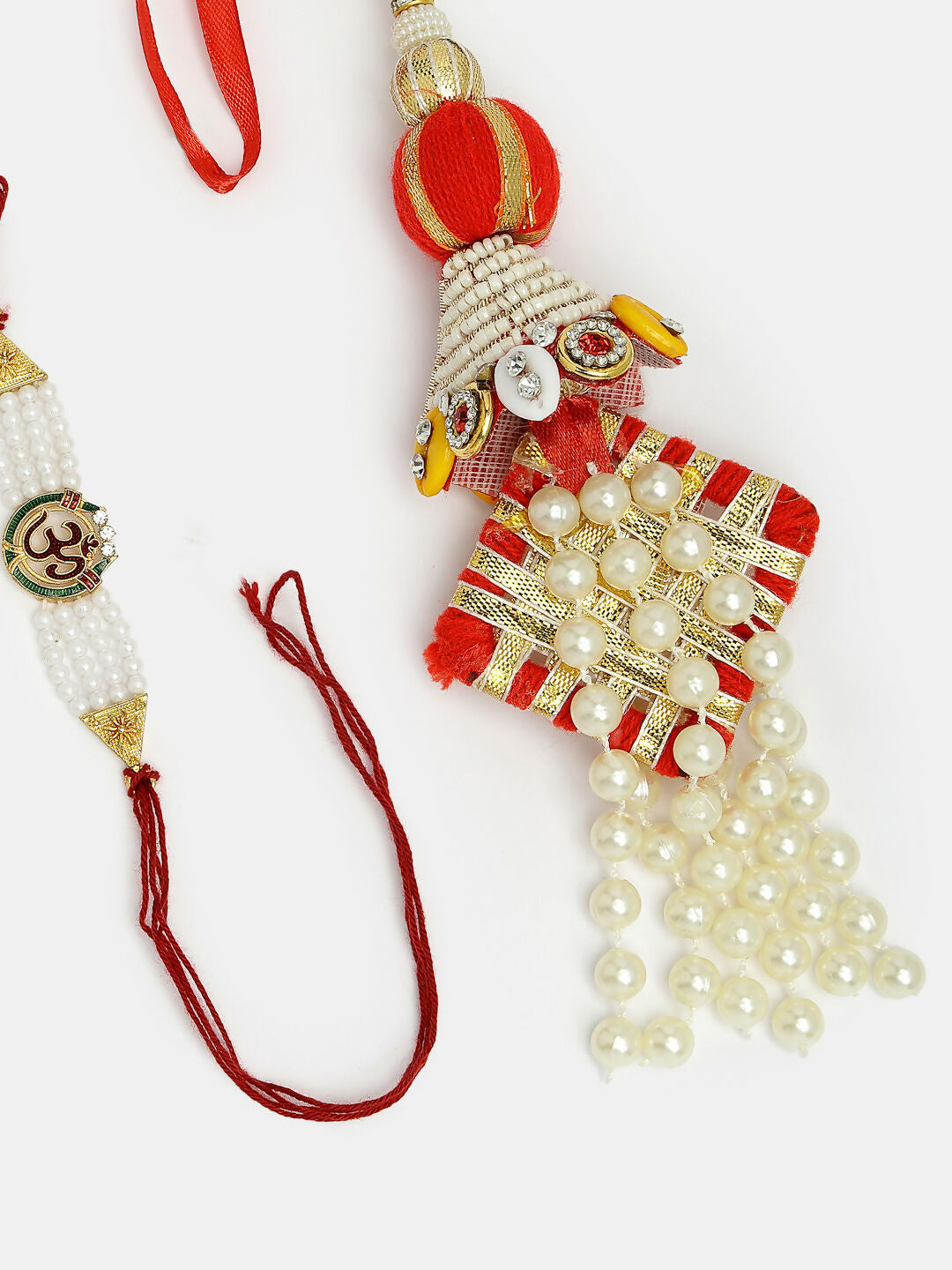 NVR Women & Men Set of 2 White Pearl Bhaiya Bhabhi Rakhi With Roli Chawal - Distacart